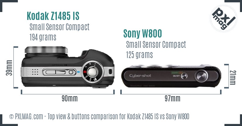 Kodak Z1485 IS vs Sony W800 top view buttons comparison