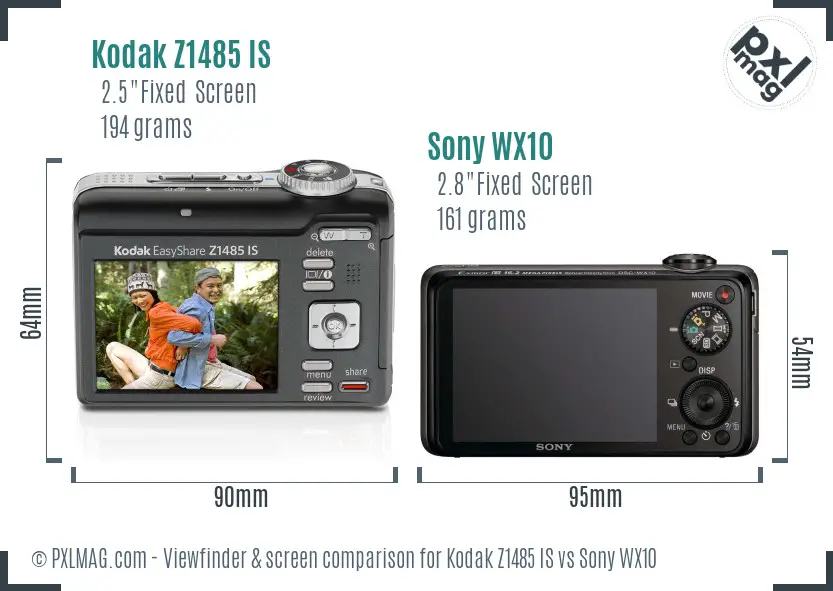 Kodak Z1485 IS vs Sony WX10 Screen and Viewfinder comparison Kodak Z1485 IS vs Sony WX10 Screen and Viewfinder comparison