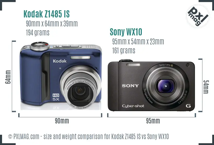 Kodak Z1485 IS vs Sony WX10 size comparison Kodak Z1485 IS vs Sony WX10 size comparison