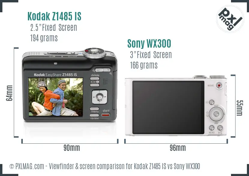 Kodak Z1485 IS vs Sony WX300 Screen and Viewfinder comparison