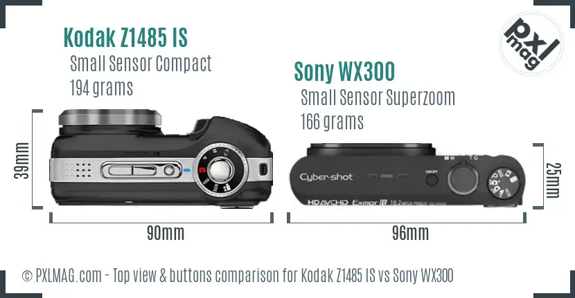 Kodak Z1485 IS vs Sony WX300 top view buttons comparison