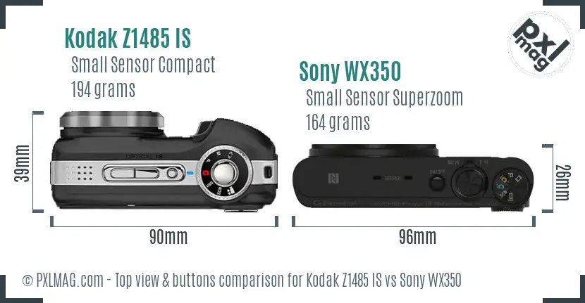 Kodak Z1485 IS vs Sony WX350 top view buttons comparison