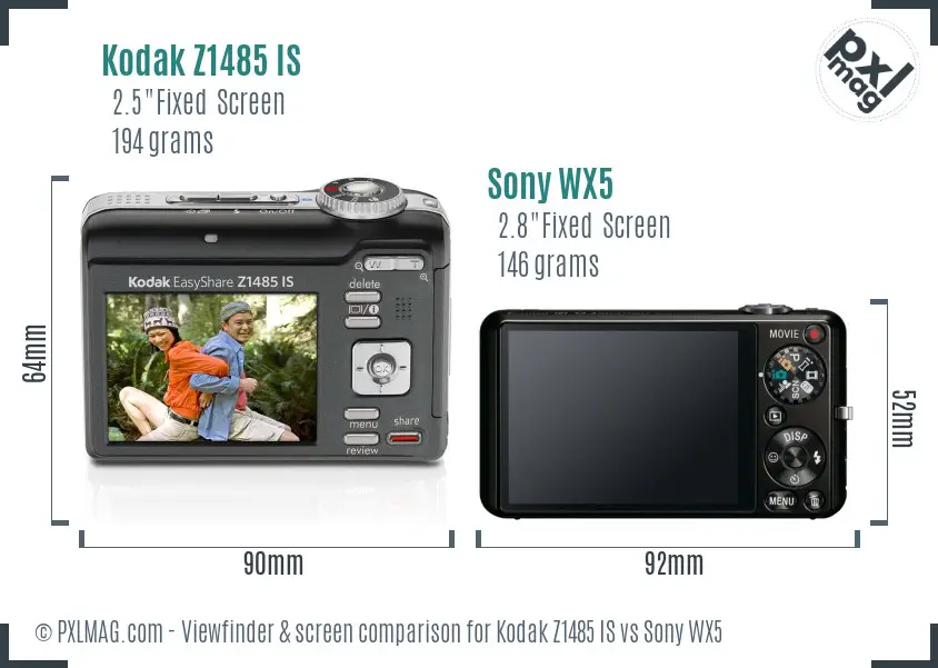 Kodak Z1485 IS vs Sony WX5 Screen and Viewfinder comparison