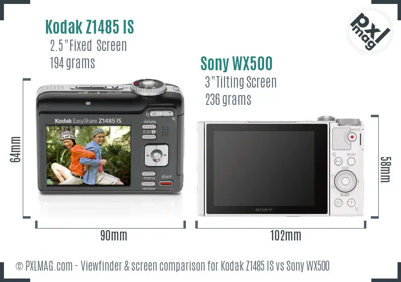 Kodak Z1485 IS vs Sony WX500 Screen and Viewfinder comparison