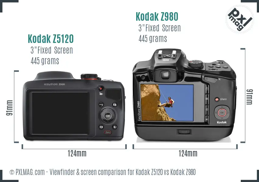 Kodak Z5120 vs Kodak Z980 Screen and Viewfinder comparison
