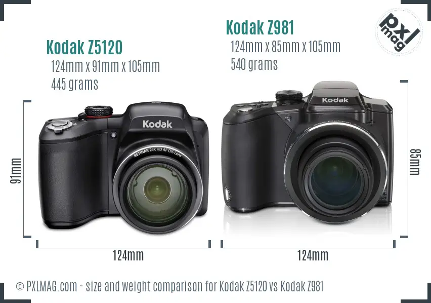 Kodak Z5120 vs Kodak Z981 size comparison