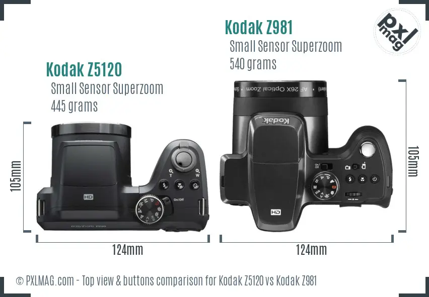 Kodak Z5120 vs Kodak Z981 top view buttons comparison