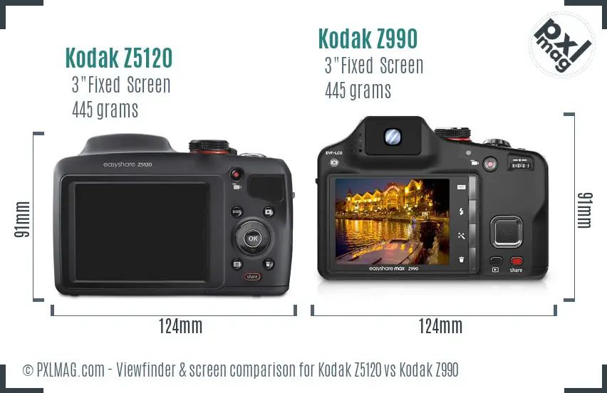 Kodak Z5120 vs Kodak Z990 Screen and Viewfinder comparison