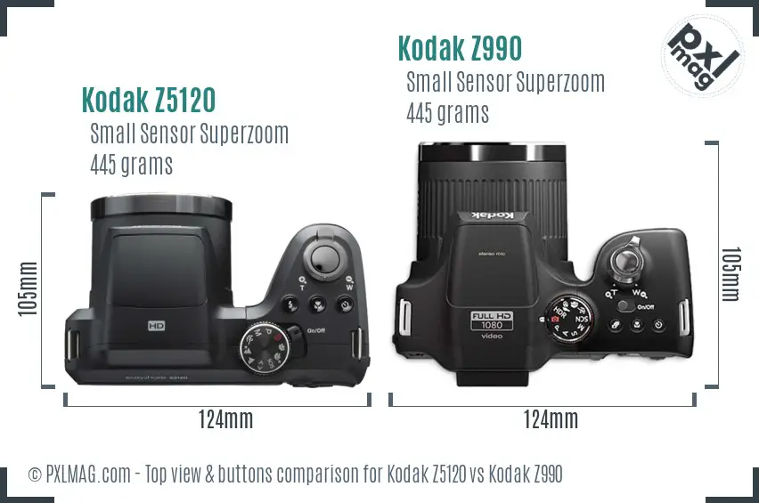 Kodak Z5120 vs Kodak Z990 top view buttons comparison