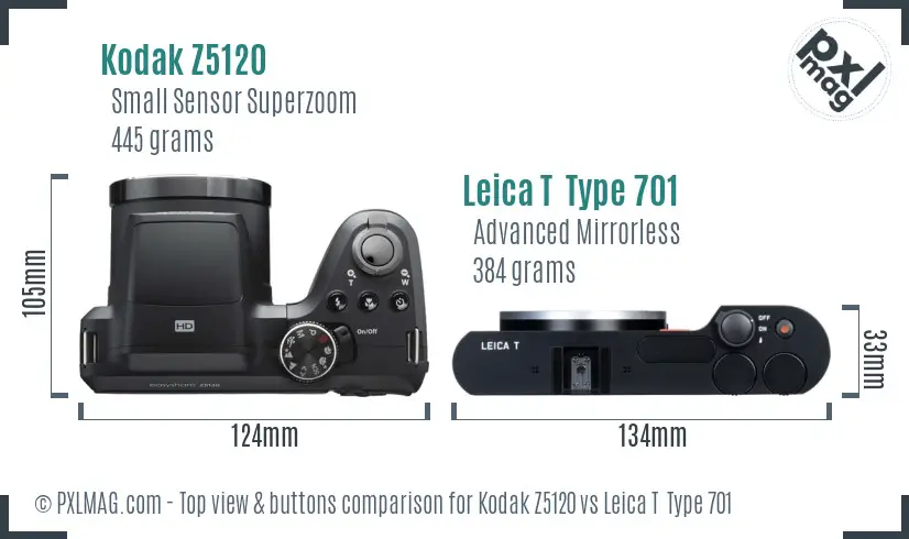 Kodak Z5120 vs Leica T  Type 701 top view buttons comparison