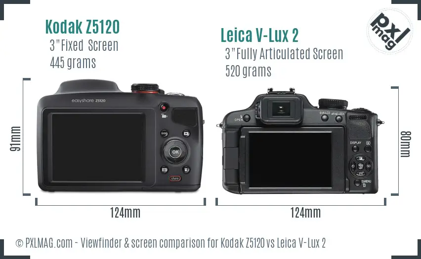 Kodak Z5120 vs Leica V-Lux 2 Screen and Viewfinder comparison Kodak Z5120 vs Leica V-Lux 2 Screen and Viewfinder comparison