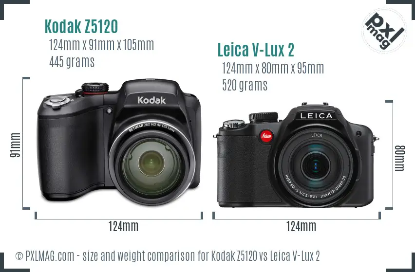 Kodak Z5120 vs Leica V-Lux 2 size comparison Kodak Z5120 vs Leica V-Lux 2 size comparison