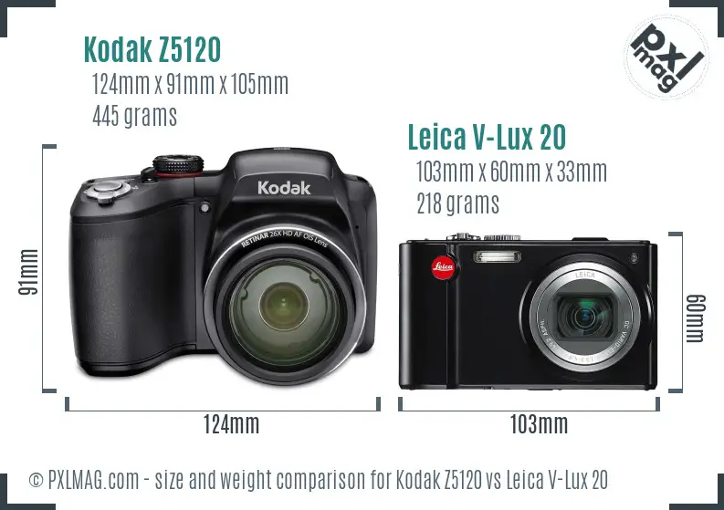 Kodak Z5120 vs Leica V-Lux 20 size comparison Kodak Z5120 vs Leica V-Lux 20 size comparison