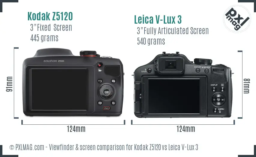 Kodak Z5120 vs Leica V-Lux 3 Screen and Viewfinder comparison