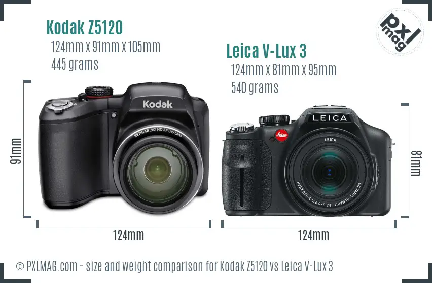 Kodak Z5120 vs Leica V-Lux 3 size comparison