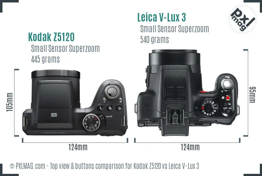 Kodak Z5120 vs Leica V-Lux 3 top view buttons comparison