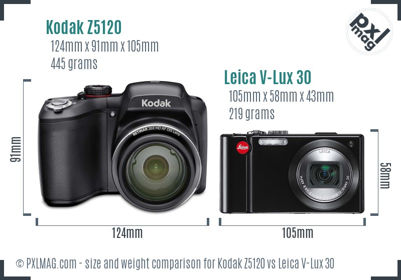 Kodak Z5120 vs Leica V-Lux 30 size comparison Kodak Z5120 vs Leica V-Lux 30 size comparison
