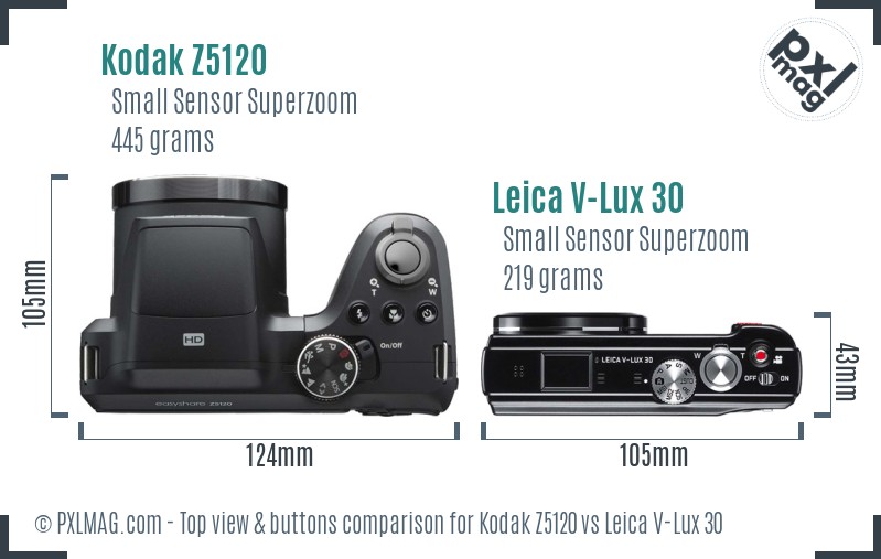 Kodak Z5120 vs Leica V-Lux 30 top view buttons comparison