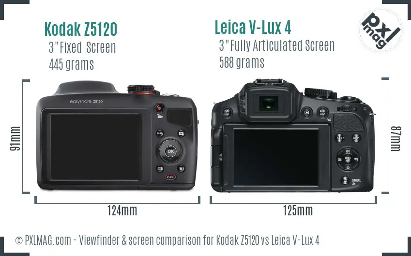 Kodak Z5120 vs Leica V-Lux 4 Screen and Viewfinder comparison