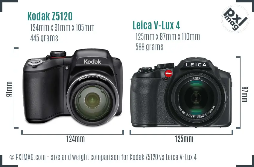 Kodak Z5120 vs Leica V-Lux 4 size comparison