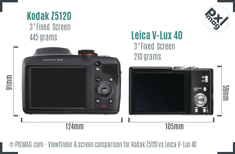 Kodak Z5120 vs Leica V-Lux 40 Screen and Viewfinder comparison