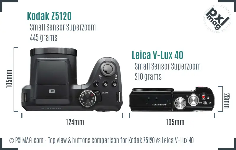 Kodak Z5120 vs Leica V-Lux 40 top view buttons comparison