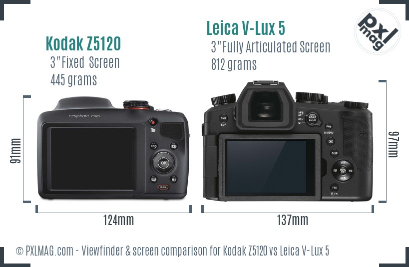 Kodak Z5120 vs Leica V-Lux 5 Screen and Viewfinder comparison