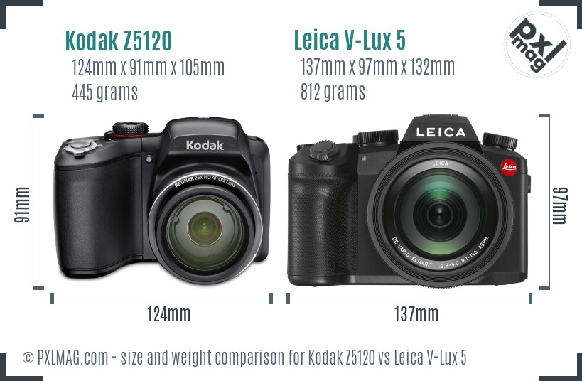 Kodak Z5120 vs Leica V-Lux 5 size comparison Kodak Z5120 vs Leica V-Lux 5 size comparison
