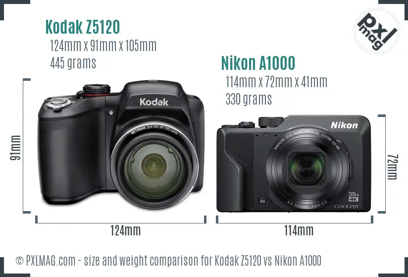 Kodak Z5120 vs Nikon A1000 size comparison