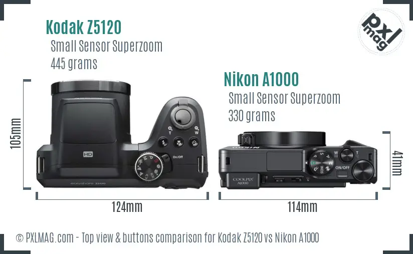 Kodak Z5120 vs Nikon A1000 top view buttons comparison