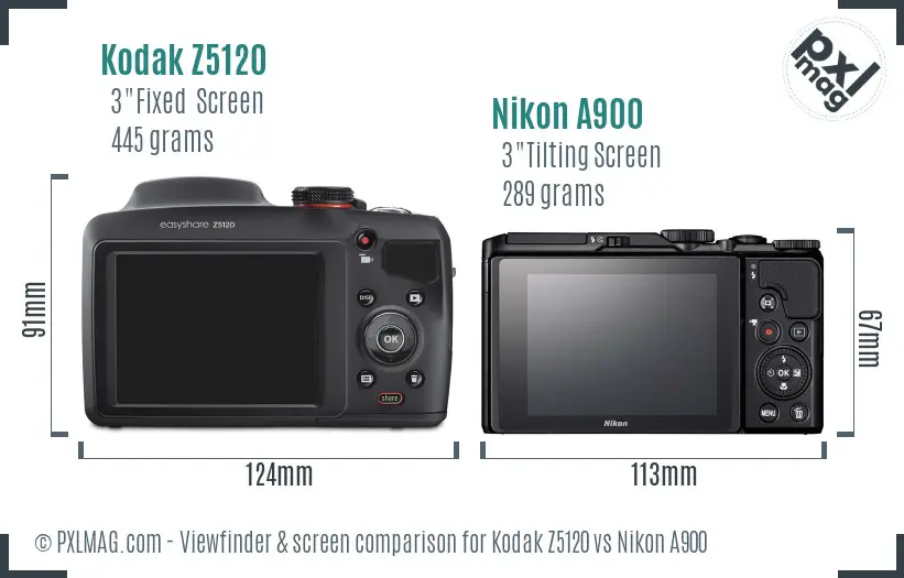 Kodak Z5120 vs Nikon A900 Screen and Viewfinder comparison