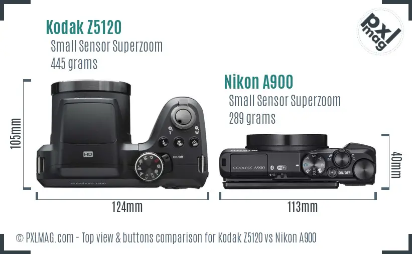 Kodak Z5120 vs Nikon A900 top view buttons comparison