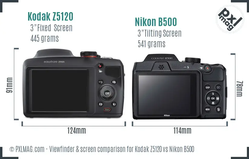 Kodak Z5120 vs Nikon B500 Screen and Viewfinder comparison