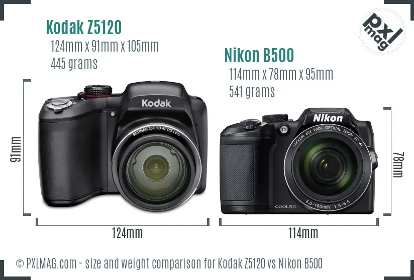 Kodak Z5120 vs Nikon B500 size comparison