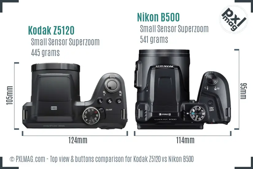Kodak Z5120 vs Nikon B500 top view buttons comparison