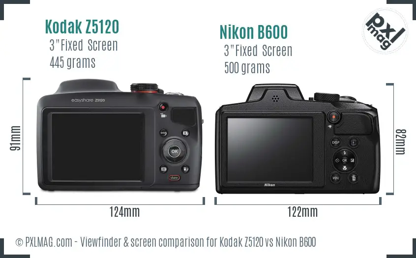Kodak Z5120 vs Nikon B600 Screen and Viewfinder comparison