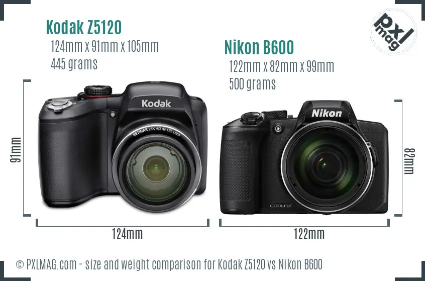 Kodak Z5120 vs Nikon B600 size comparison