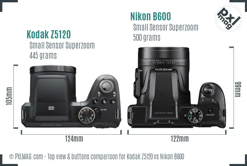Kodak Z5120 vs Nikon B600 top view buttons comparison