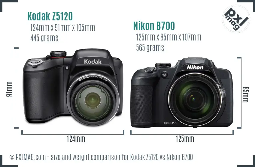 Kodak Z5120 vs Nikon B700 size comparison
