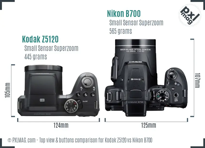 Kodak Z5120 vs Nikon B700 top view buttons comparison