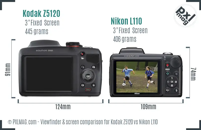 Kodak Z5120 vs Nikon L110 Screen and Viewfinder comparison
