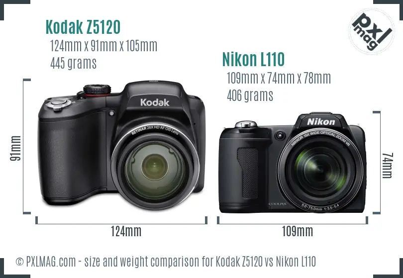 Kodak Z5120 vs Nikon L110 size comparison