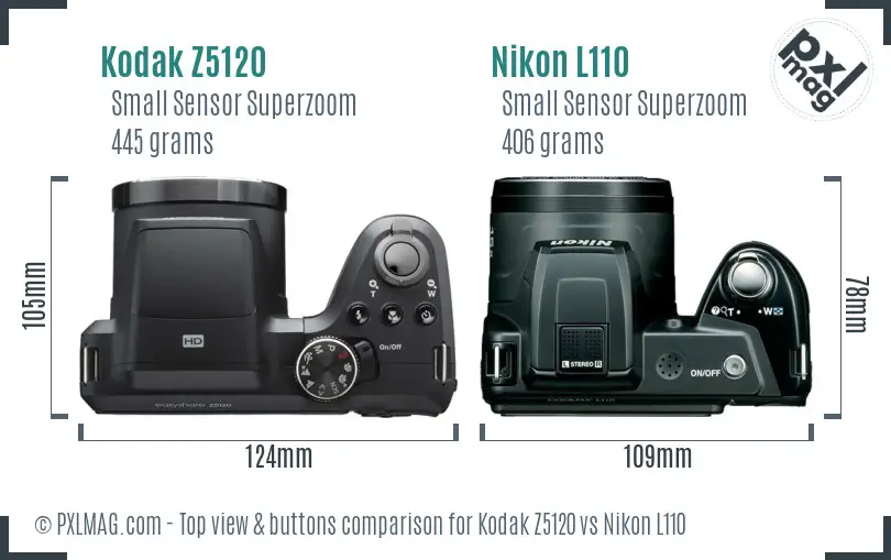 Kodak Z5120 vs Nikon L110 top view buttons comparison