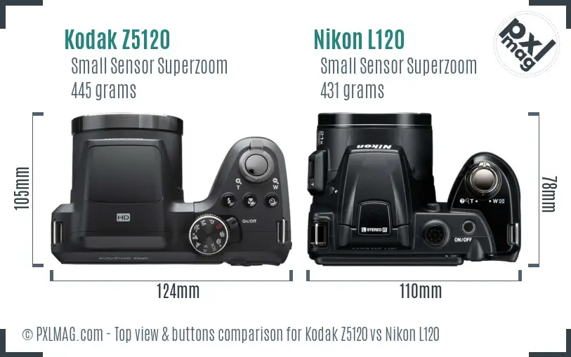 Kodak Z5120 vs Nikon L120 top view buttons comparison Kodak Z5120 vs Nikon L120 top view buttons comparison