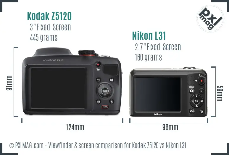 Kodak Z5120 vs Nikon L31 Screen and Viewfinder comparison