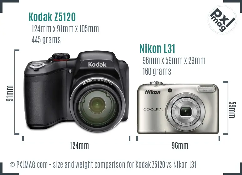 Kodak Z5120 vs Nikon L31 size comparison