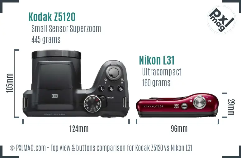 Kodak Z5120 vs Nikon L31 top view buttons comparison