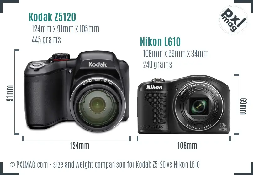 Kodak Z5120 vs Nikon L610 size comparison