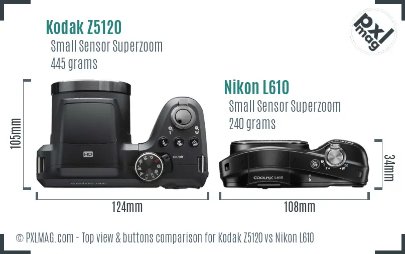 Kodak Z5120 vs Nikon L610 top view buttons comparison