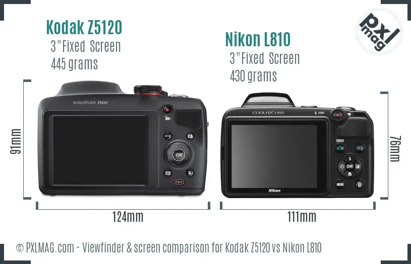 Kodak Z5120 vs Nikon L810 Screen and Viewfinder comparison